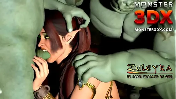 Grandes Cruel Goblin fode a bunda da Princesa Elfa aprisionada. Hentai 3D melhores clipes